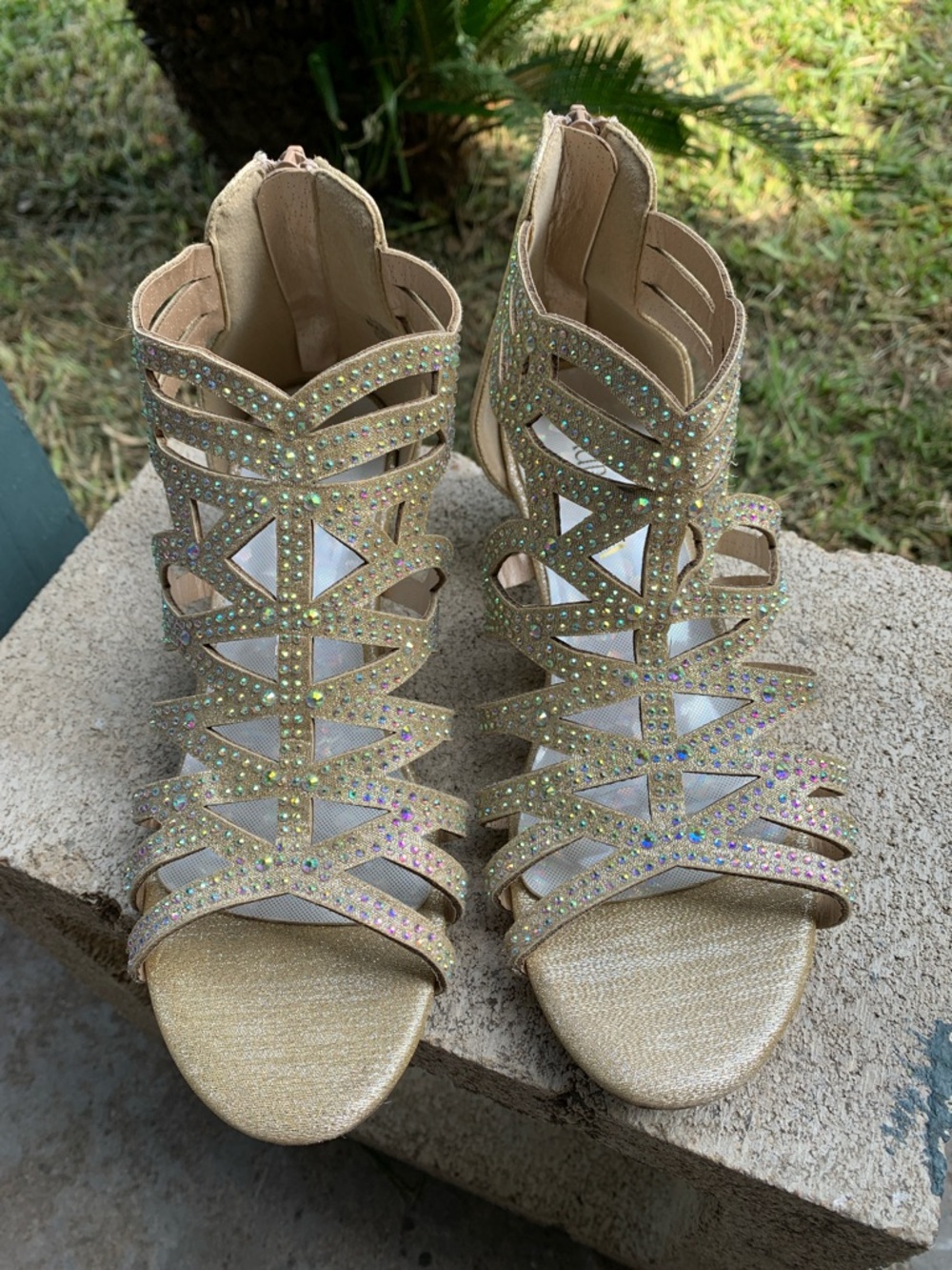 Strappy Gladiator Sandals in Gold with Rhinestones